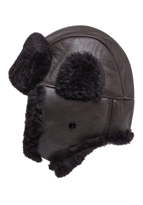 Mens Brown RAF Aviator Sheepskin B-55 Trapper Hat Winter Warm Leather Navigator Hat