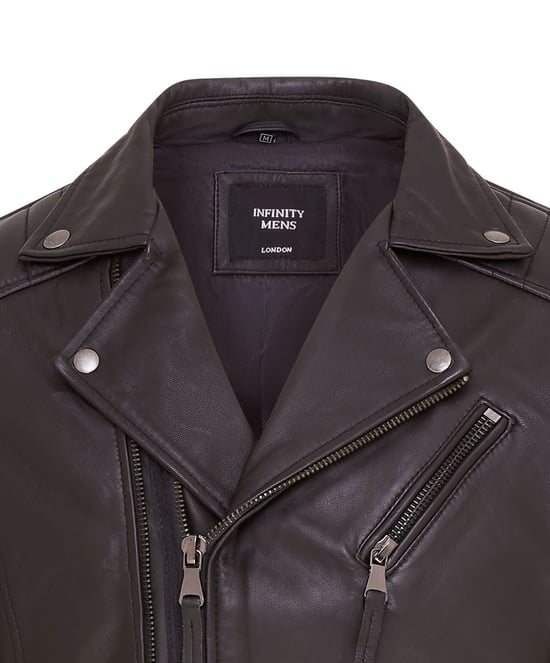 Mens Black Brando Double Cross Zip Leather Biker Jacket- Fagernes