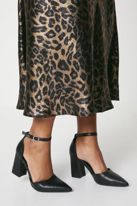 Blanche Ankle Strap Pointed High Block Heel Court Shoes - Image 1