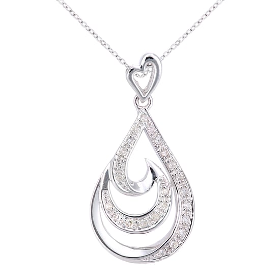 9ct White Gold Diamond Teardrop Swirl Design Pendant Necklace of Length 46cm