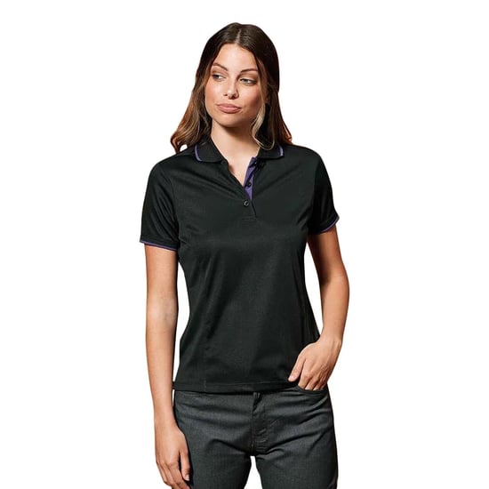 Premier Dames/Dames Coolchecker Contrast Piqué Poloshirt (Zwart/Paars) - Image 3