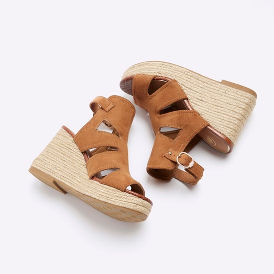 River Island Womens Wedge Sandals Brown Suedette Cut Out