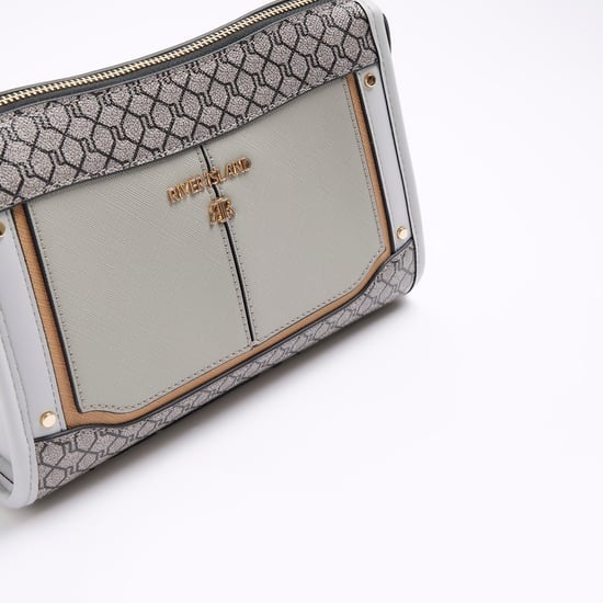 River Island Womens Crossbody Bag Grey Ri Monogram Panel