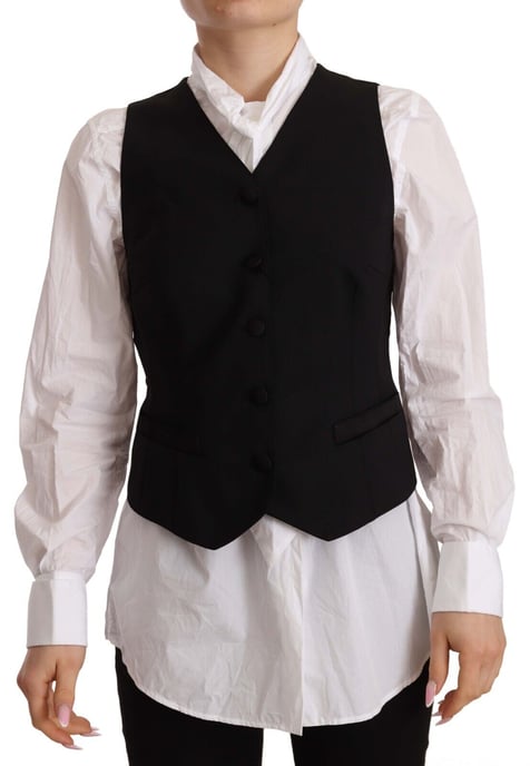 Dolce & Gabbana Dames Zwarte Knopenloze Mouwloze Vest Viscose Top - Image 1