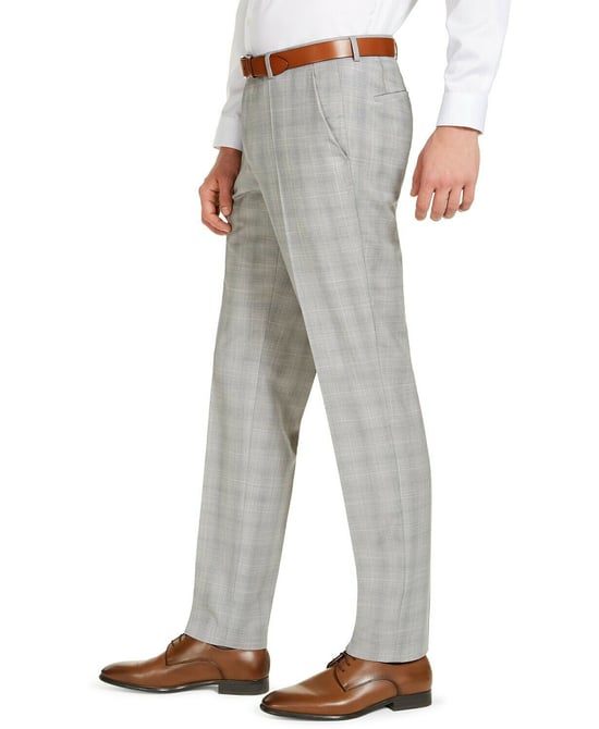 Hugo Boss Mens Pants Gray Dress Modern Fit Plaid Print