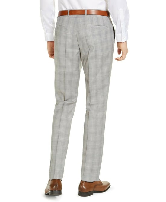 Hugo Boss Mens Pants Gray Dress Modern Fit Plaid Print
