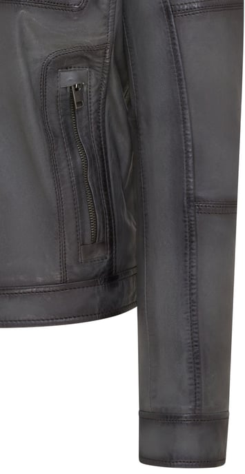 Mens Grey Classic Leather Biker Jacket - Bettles