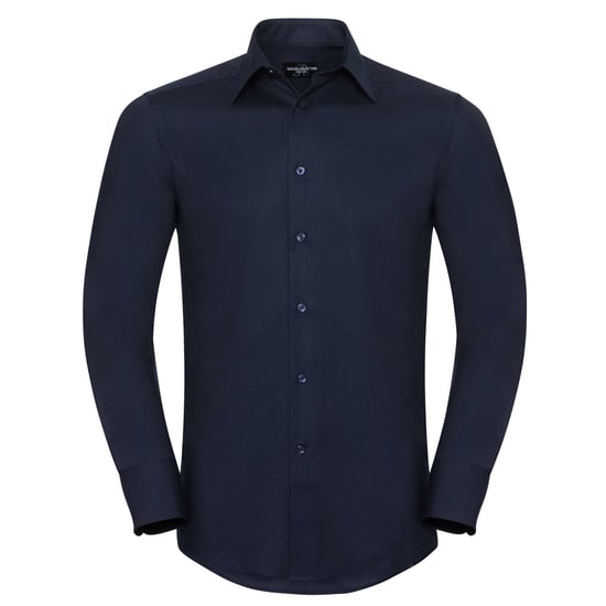 Russell Collection Mens Oxford Easy-Care Tailored Long-Sleeved Shirt (Bright Navy)