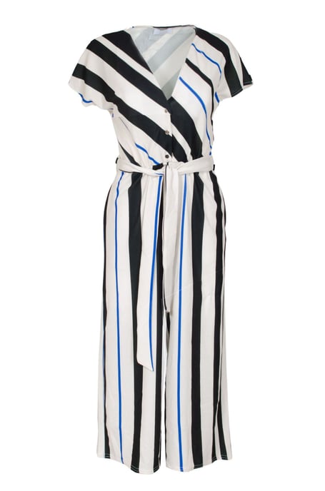 Striped Tie Waist Sleeveless Jumpsuit