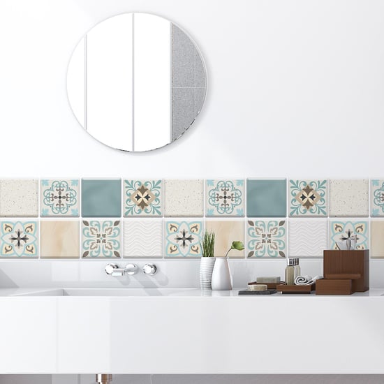 Spanish Retro Mediterranean Crush DIY Self Adhesive Glossy 3D Tile Stickers 15 x 15cm (6in x 6 in) - 16pcs in a pack, 3D Tiles Wall Stickers, Kitchen, Bathroom, Living room, peel and stick