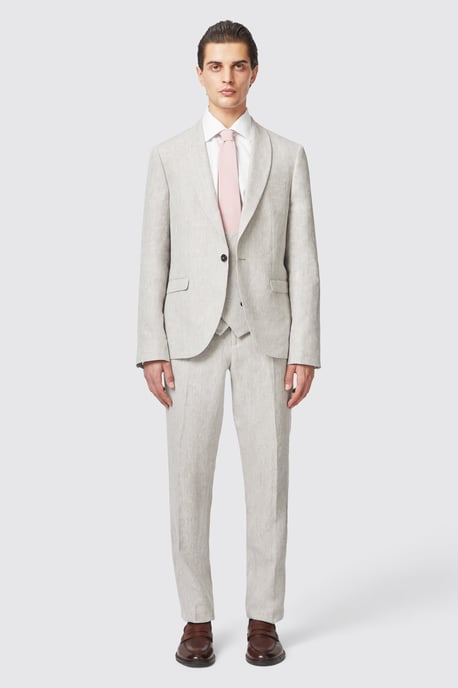 Claremont Slim Fit Stone Linen Trousers