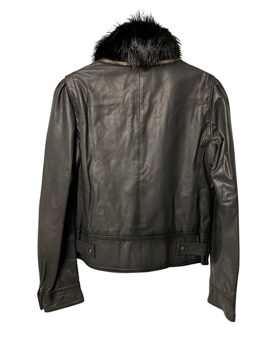 Gucci Jacket met Bontkraag Detail in Zwart Leer - Image 6