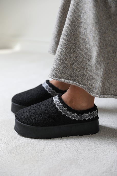 Wheres That From Womens 'Coconut' Flatform Aztec Detail Low Ankle Slipper Boots