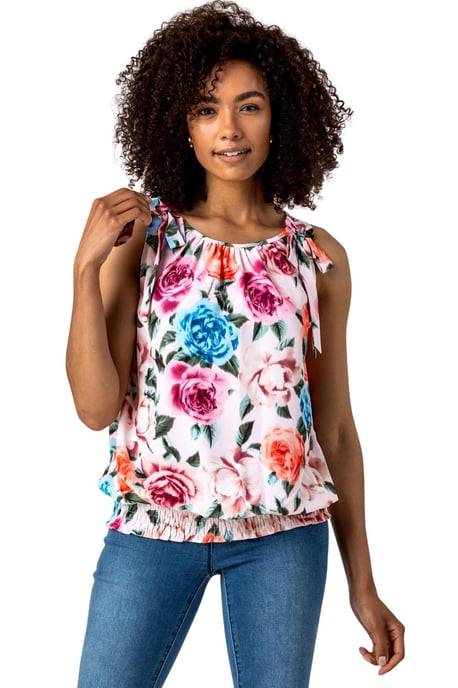 Bow Detail Floral Shirred Top