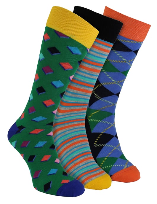 HS by Happy Socks - Heren 3-Pack Foute Fun Kousen - Diamant (Groen) - Image 1