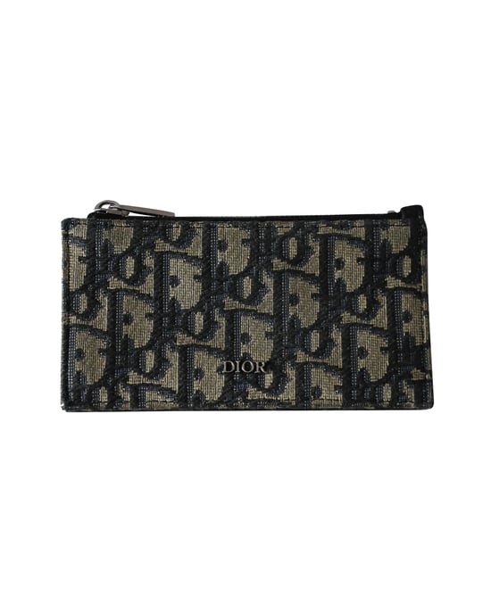 Dior Gezipte Kaarthouder in Beige en Zwart Jacquard - Image 1