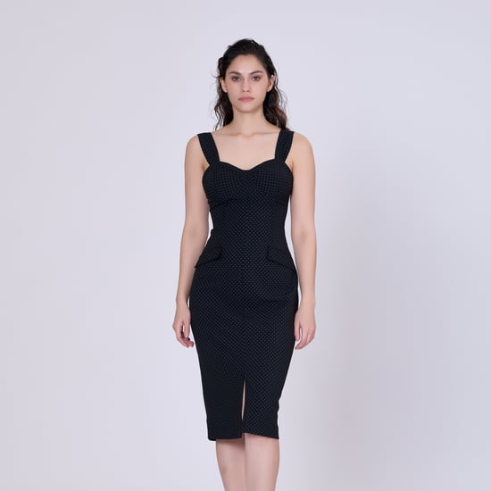 Sleeveless sheath dress mini dots print