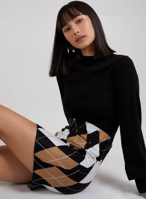 Knitted Argyle Check Mini Skirt