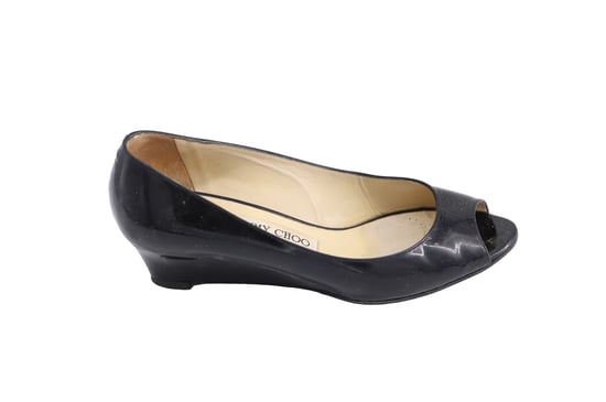 Jimmy Choo 'Baxen' Peep-toe Wedges in Zwart Glanzend Leder - Image 2