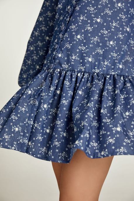 Indigo bloemenjurk met knopen - Image 4