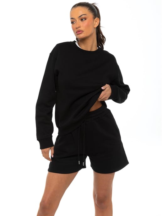 Enzo Womens Oversized Sweatshirt Tracksuit Met Korte Broek - Zwart - Image 1