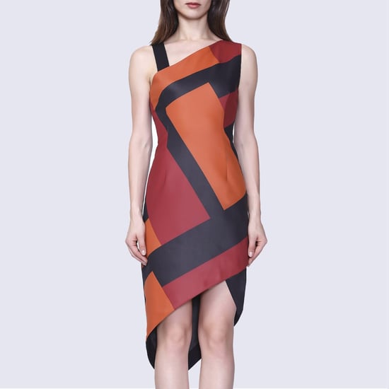 Asymmetrical dress with geometric print