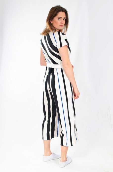 Striped Tie Waist Sleeveless Jumpsuit