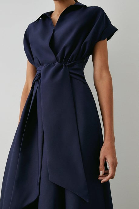 Front Tie Shirt Midi Dress