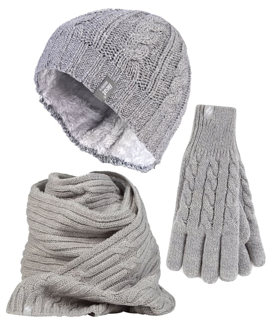 Heat Holders Dames Gebreide Muts Handschoen & Sjaal Set - Lichtgrijs - Image 1
