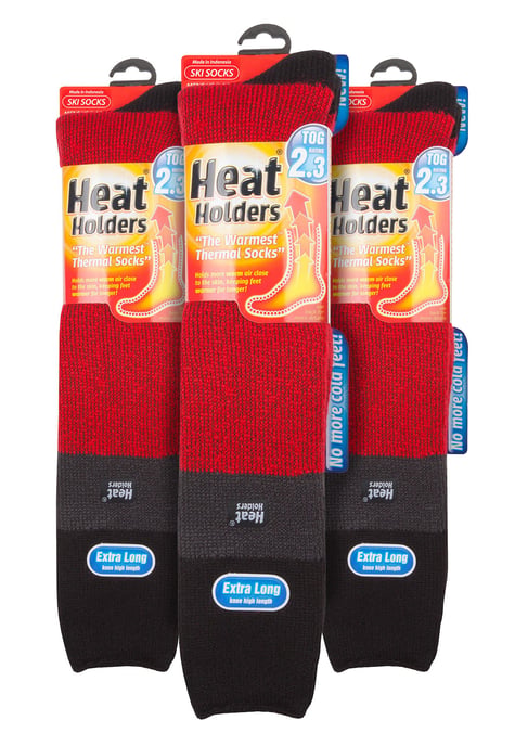 Heat Holders lange thermisch gestreepte skisokken voor heren - Rood Zwart - Image 2