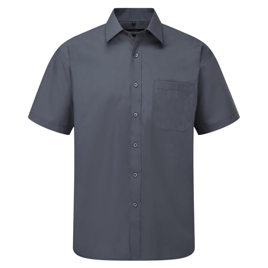 Russell Collectie Heren Korte Mouwen Poly-Katoen Easy Care Poplin Shirt (Konvooi Grijs) - Image 1