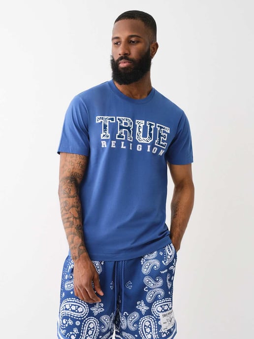 Short Sleeve Paisley Flock Tee in Blue