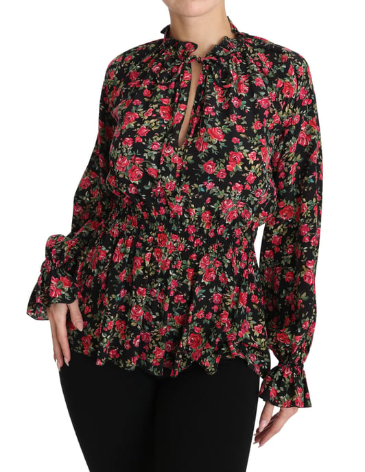 Dolce & Gabbana Zwarte Rozenprint Bloemige Shirt Top Blouse - Image 4