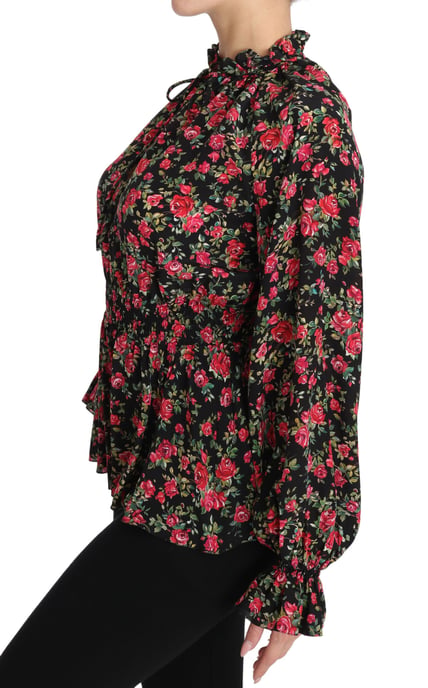 Dolce & Gabbana Zwarte Rozenprint Bloemige Shirt Top Blouse - Image 6