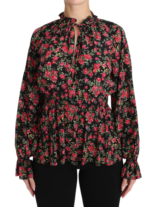 Dolce & Gabbana Zwarte Rozenprint Bloemige Shirt Top Blouse - Image 1