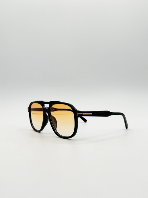 Oversized Navigator Sunglasses in Black with Orange Lenses - Image 2