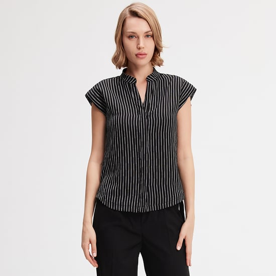 Bi-materiaal gestreept shirt - Image 2