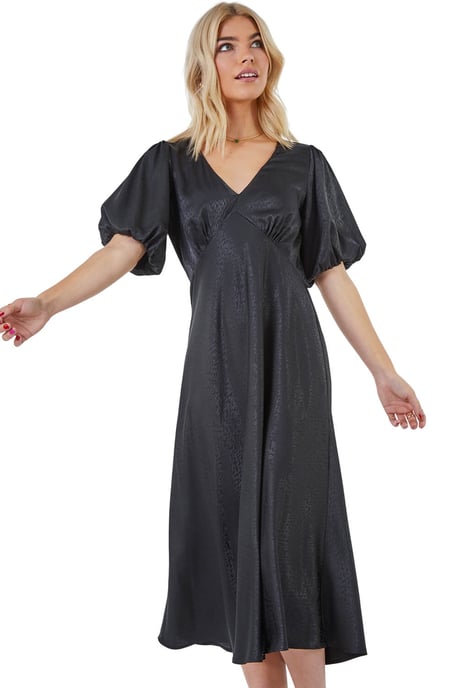 Puff Sleeve Satin Midi Dress