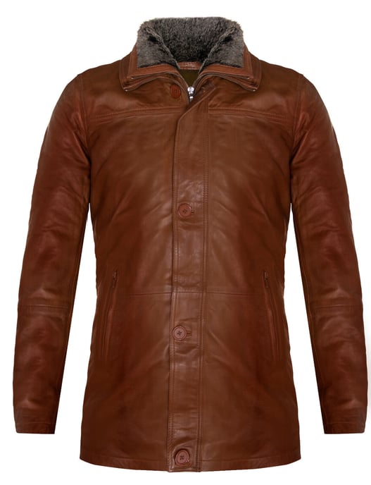 Medium length warm jacket with removable collar