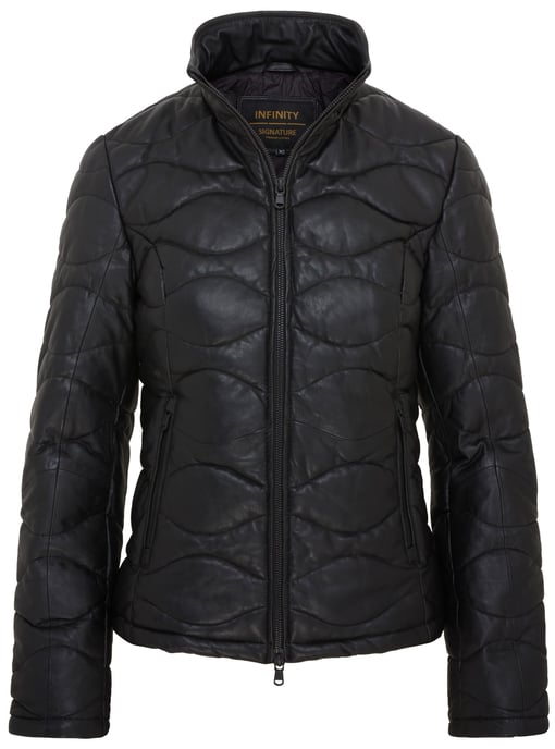 Womens Black Puffer Quilted Bomber Leather Jacket - Hamar