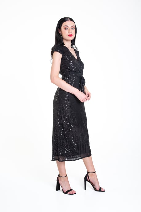Sequin Belted Midi Wrap Dress