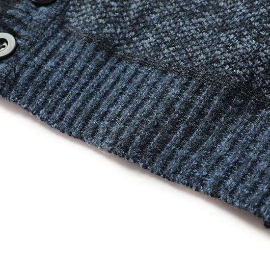 Men's Cardigan with Two Pocket Button Stand-Up Collar Cardigan for Winter Blue