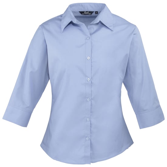 Premier Dames/Dames Popeline 3/4 Mouwen Blouse (Middenblauw) - Image 1
