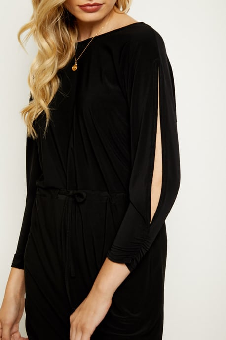 Black Split Sleeve Slinky Dress
