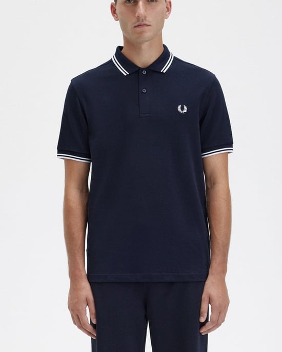 Fred Perry Heren Twin Tipped Poloshirt in Marineblauw/Wit/Wit - Image 1