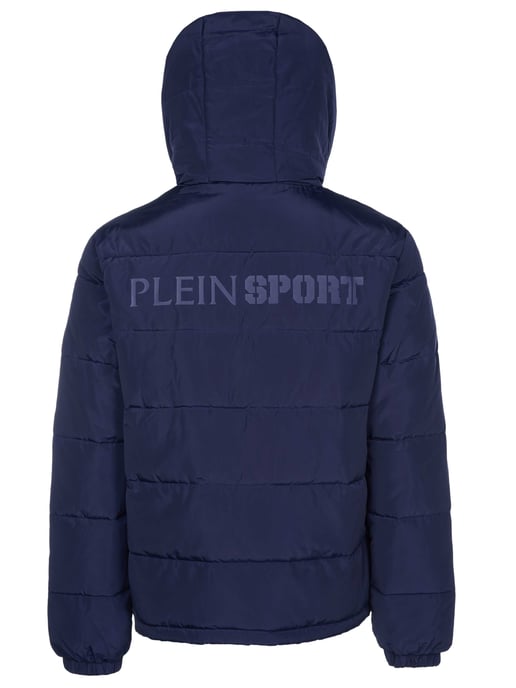 Plein Sport gewatteerd marineblauw jack met logo op de rug - Image 4
