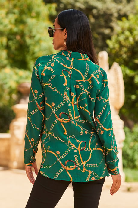 Green Chain Print Tunic Blouse