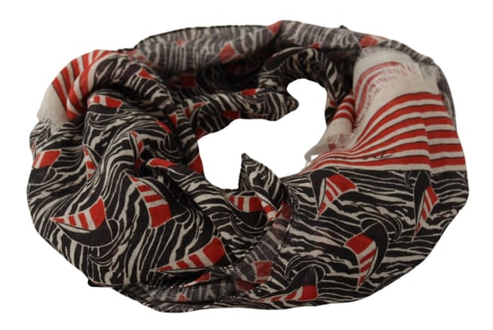 Dolce & Gabbana Black Red Linen Sailboat Stripe Print Shawl Men's Scarf