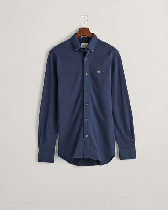 Men's Gant Regular Jersey Pique Shirt in Navy - Image 1