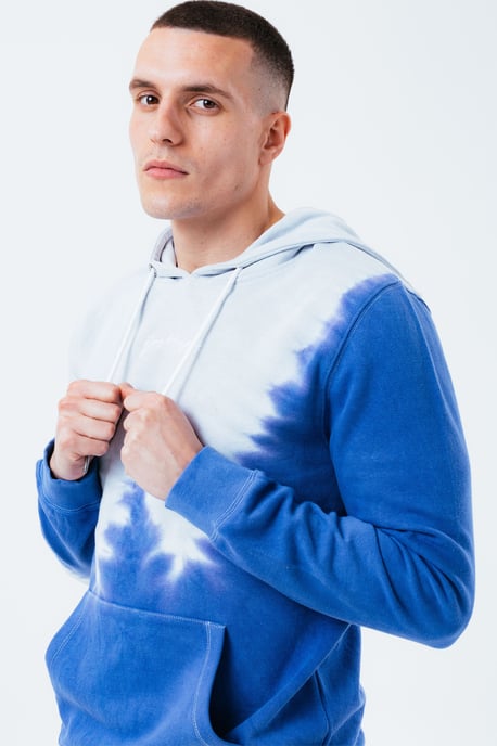 Hype Grey Navy Tie Dye Scribble Logo Men'S Pullover Hoodie